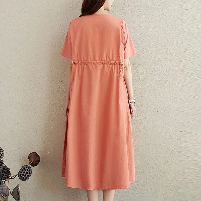 Short Sleeve Casual Cotton Midi Dress