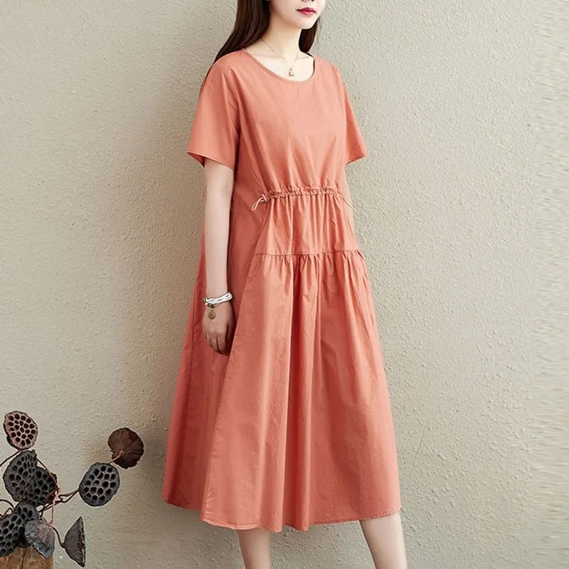 Short Sleeve Casual Cotton Midi Dress