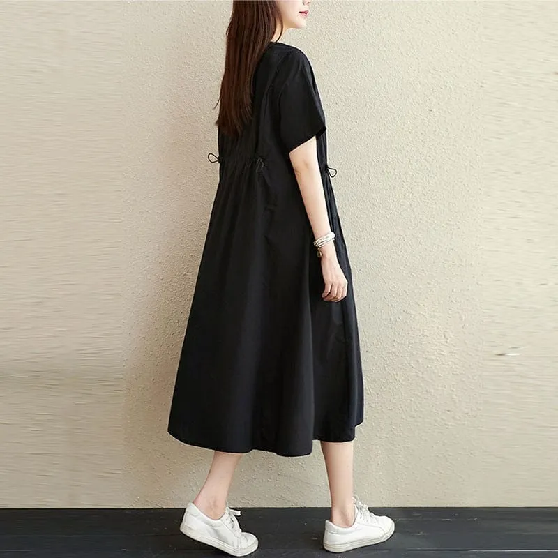 Short Sleeve Casual Cotton Midi Dress