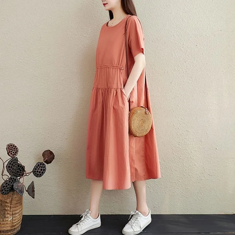 Short Sleeve Casual Cotton Midi Dress