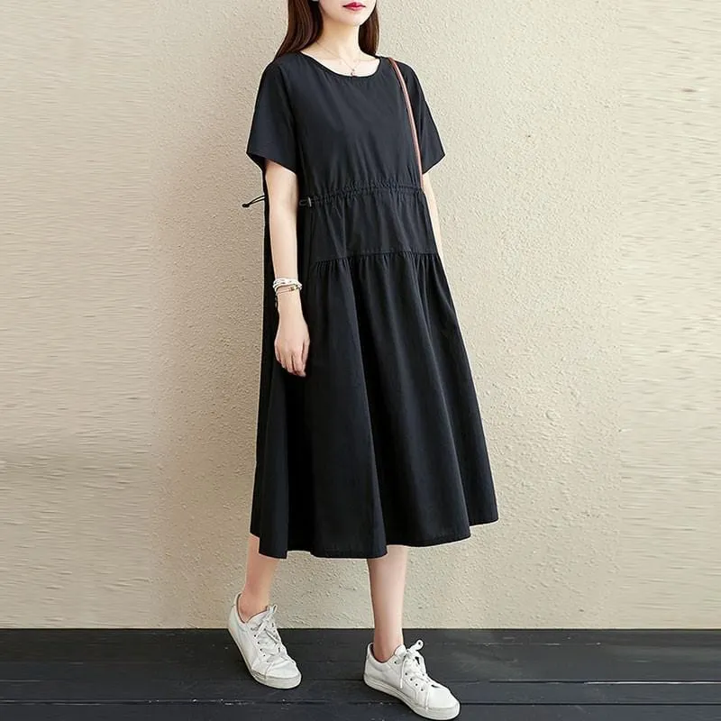 Short Sleeve Casual Cotton Midi Dress