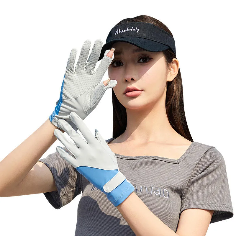 Sidiou Group Anniou Fashion Ice Silk Gloves Sun Protection Summer Outdoor Bike Cycling Hand Gloves Women Patchwork UV Protection Golf Gloves