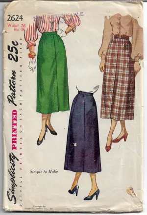 Simplicity 2624 Ladies Skirt Dart Fitted Vintage 1940's Sewing Pattern