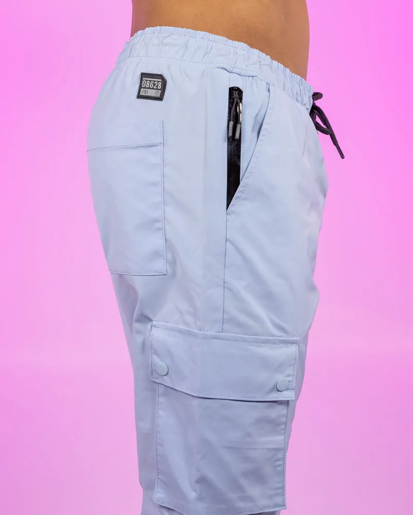 Sky Blue Ribbed and Cuffed Woven Cargo Pants