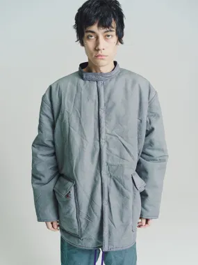 Stand Collar Puffy Coat in Hand Dyed Canvas & Nylon