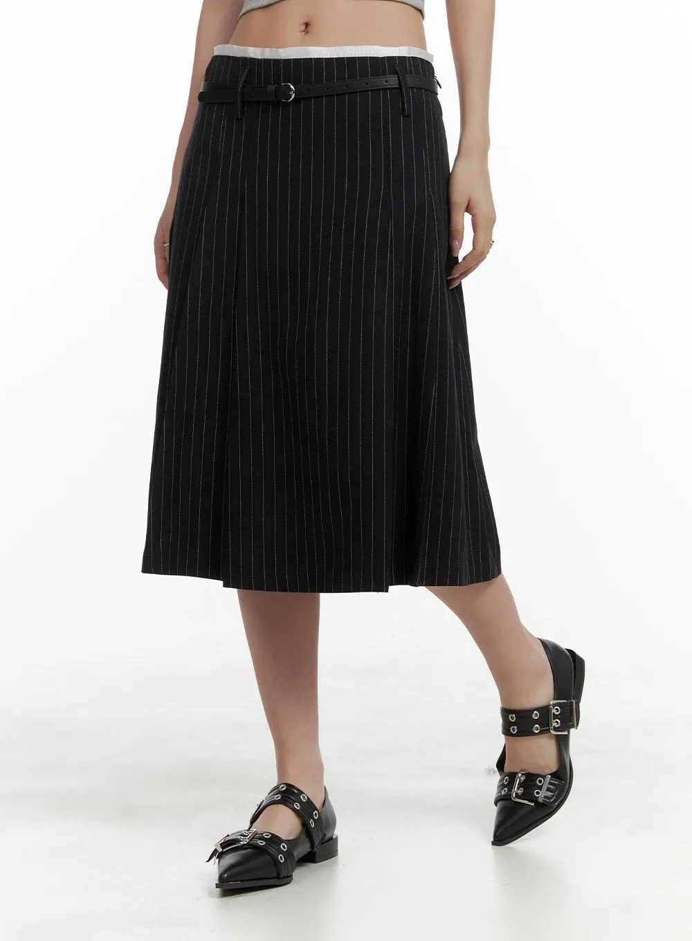 Stripe Pintuck Midi Skirt CA409