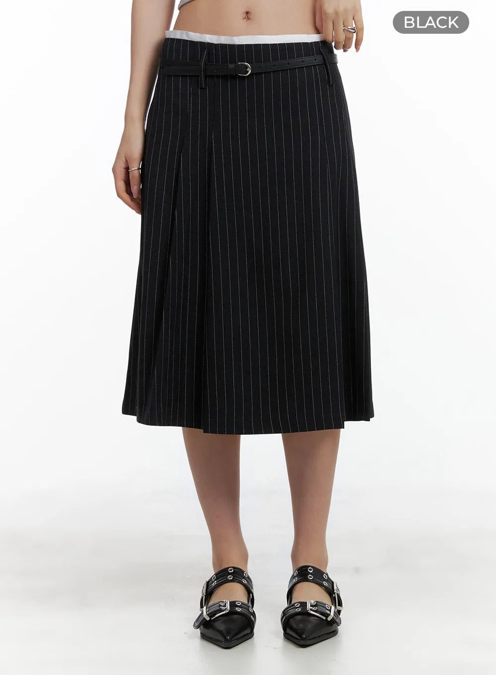 Stripe Pintuck Midi Skirt CA409