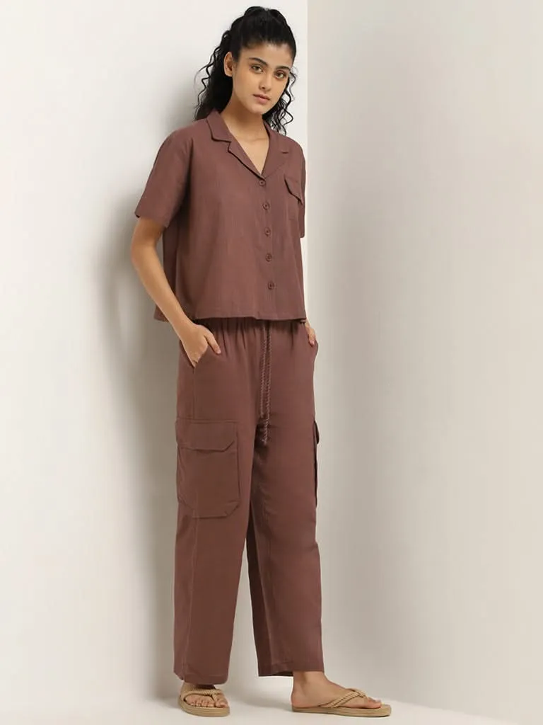 Superstar Taupe Wide-Leg Cotton High-Rise Cargo Pants