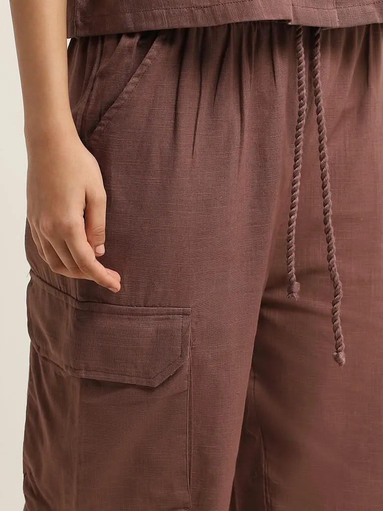 Superstar Taupe Wide-Leg Cotton High-Rise Cargo Pants