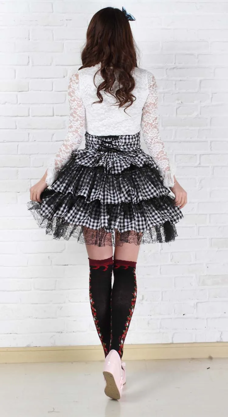 Sweet Harajuku Plaid Tutu Skirt Classic Checkered Girl's Tiered Mini Skirt