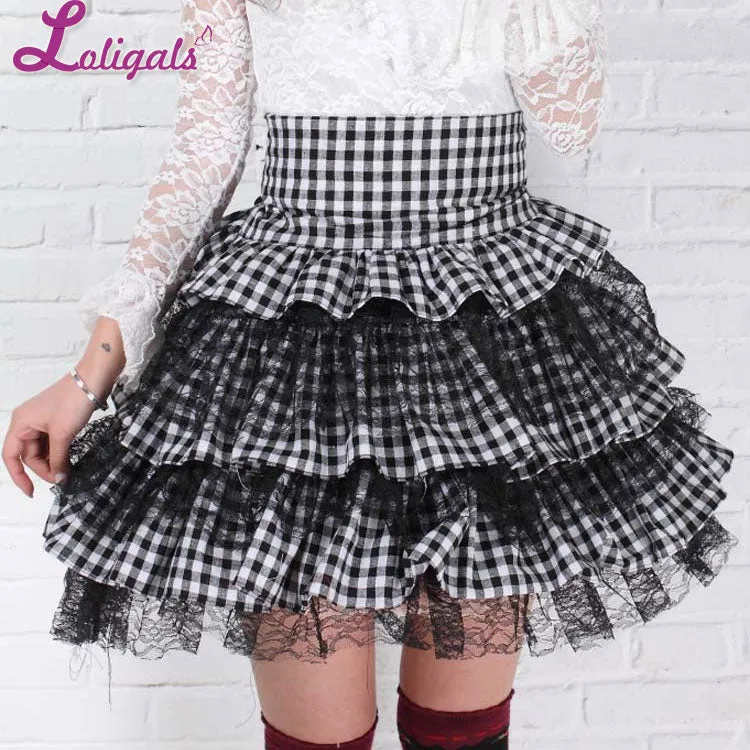 Sweet Harajuku Plaid Tutu Skirt Classic Checkered Girl's Tiered Mini Skirt