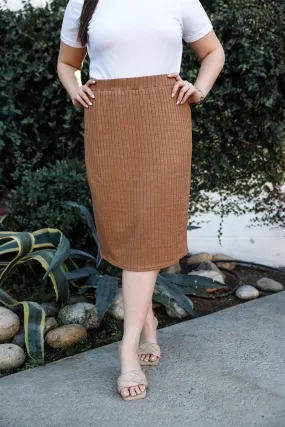 Tan Ribbed Midi Skirt Plus Size