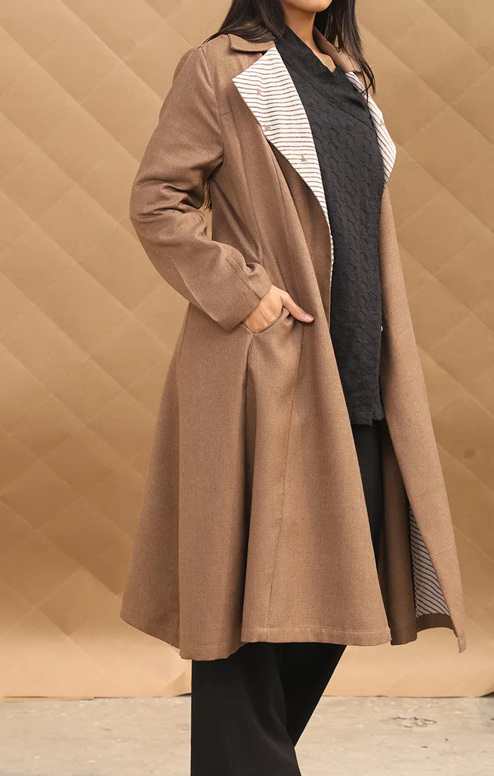 Tan Wool Twill Overcoat