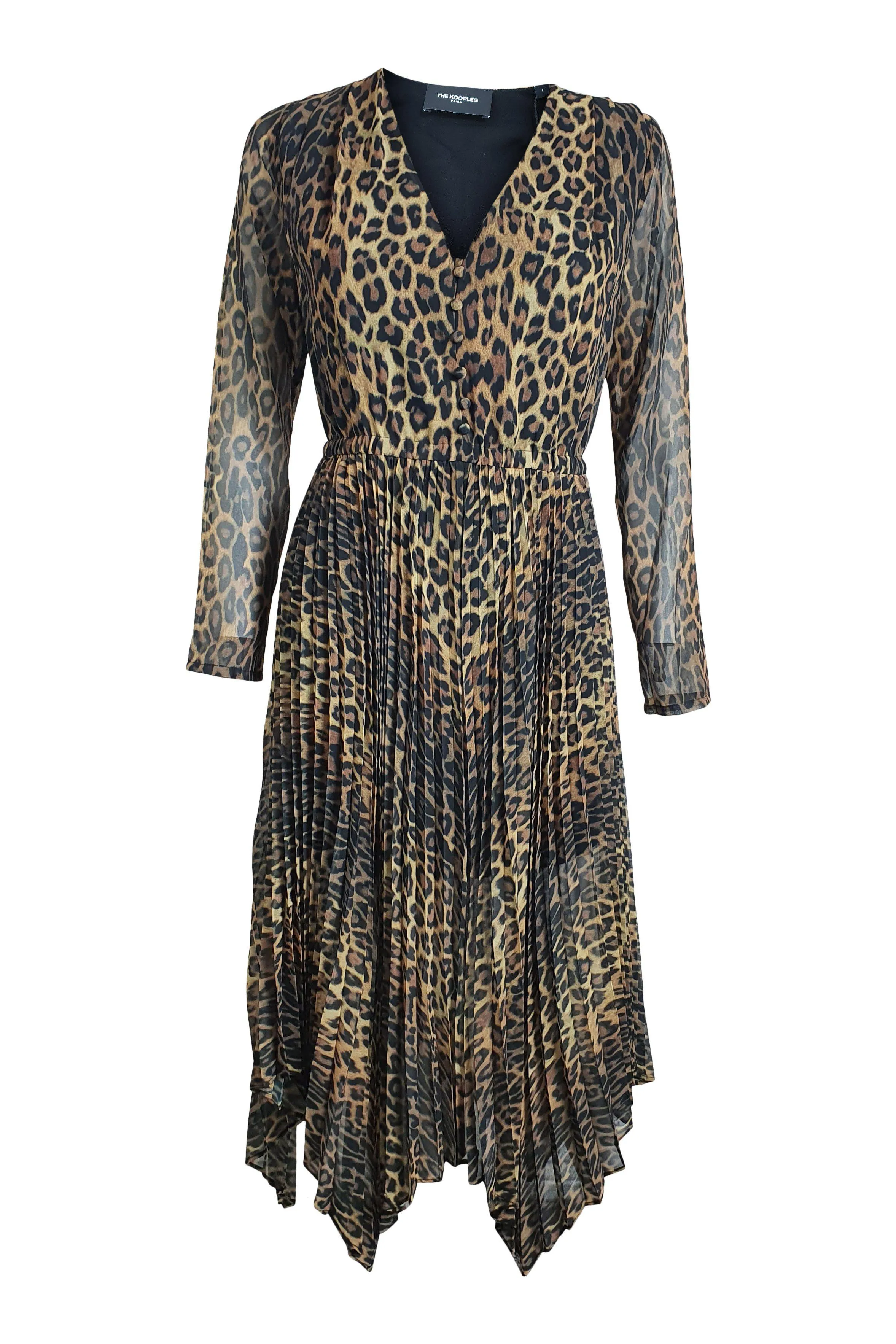 THE KOOPLES Leopard Print Scarf Hem Pleated Midi Dress (1 | EU 36 | UK 10 | IT 42)