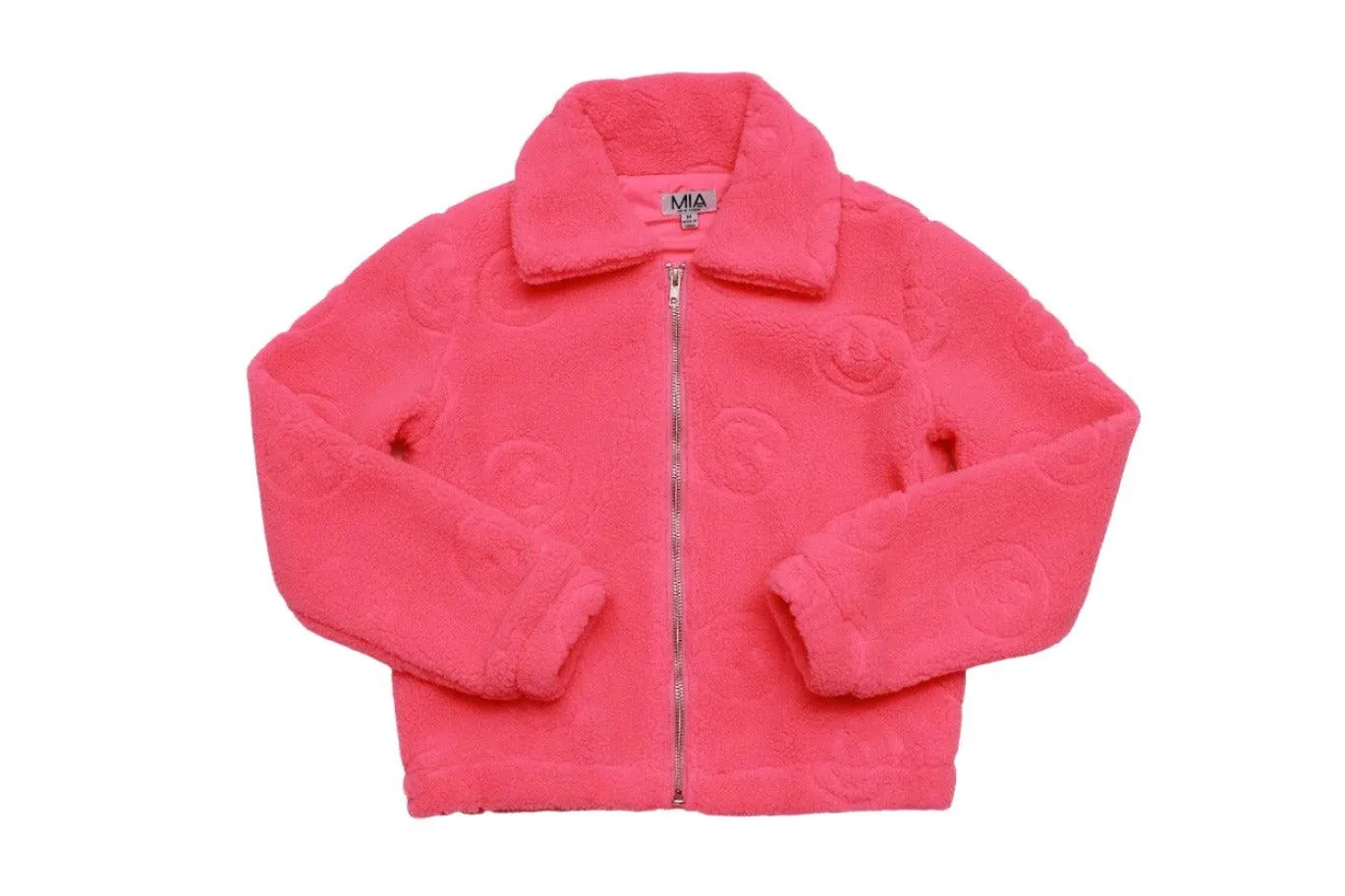 Tween Outerwear | Smiley Sherpa Jacket - Neon Pink | MIA New York