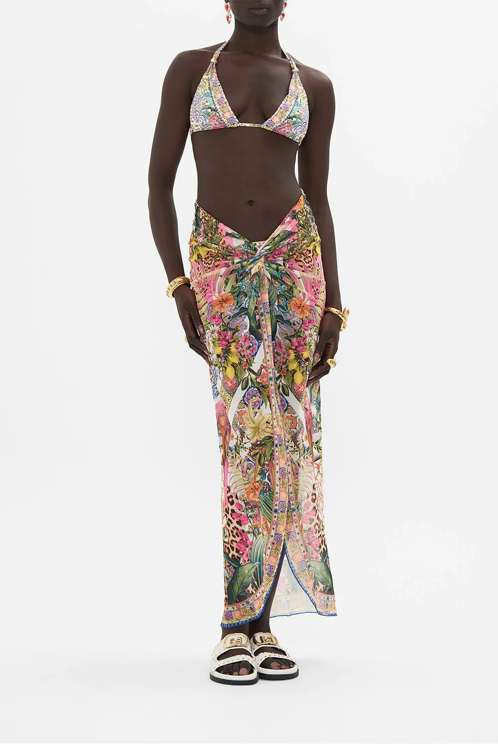 Twist Front Long Skirt - Flowers of Neptune