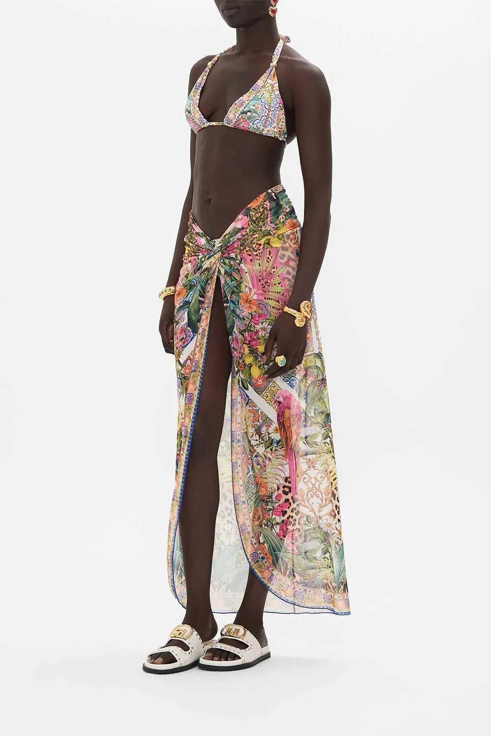 Twist Front Long Skirt - Flowers of Neptune