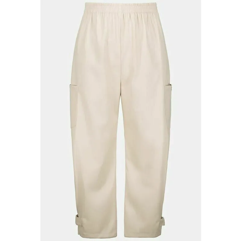 Ulla Popken Leather Look Cargo Pants in Beige