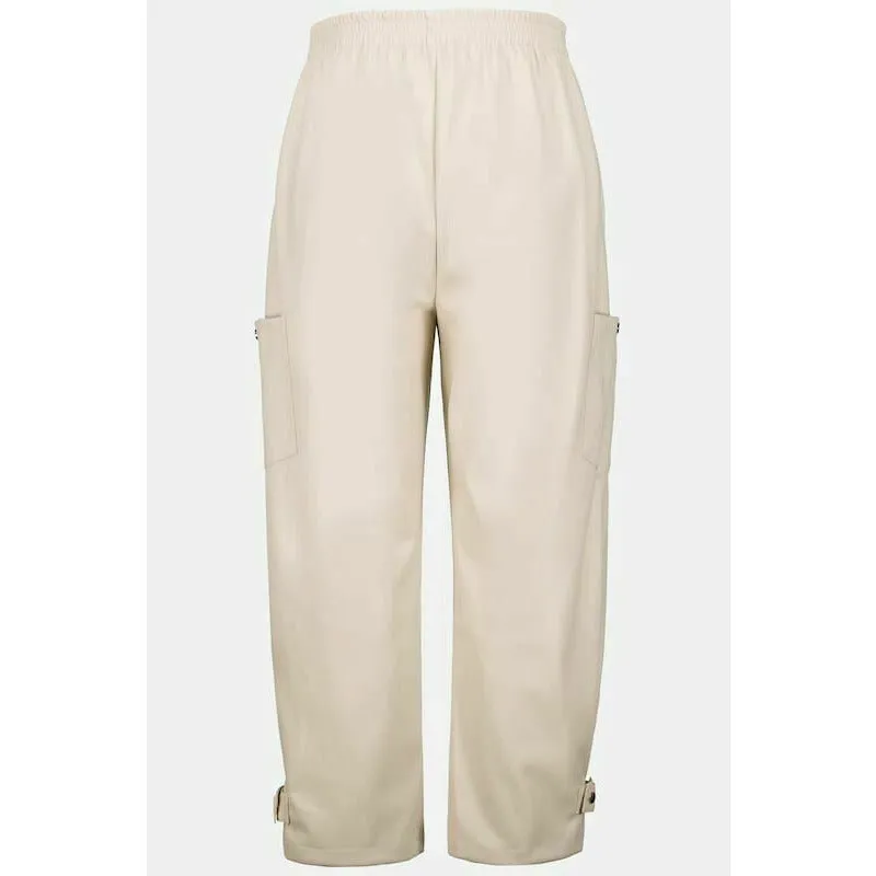 Ulla Popken Leather Look Cargo Pants in Beige