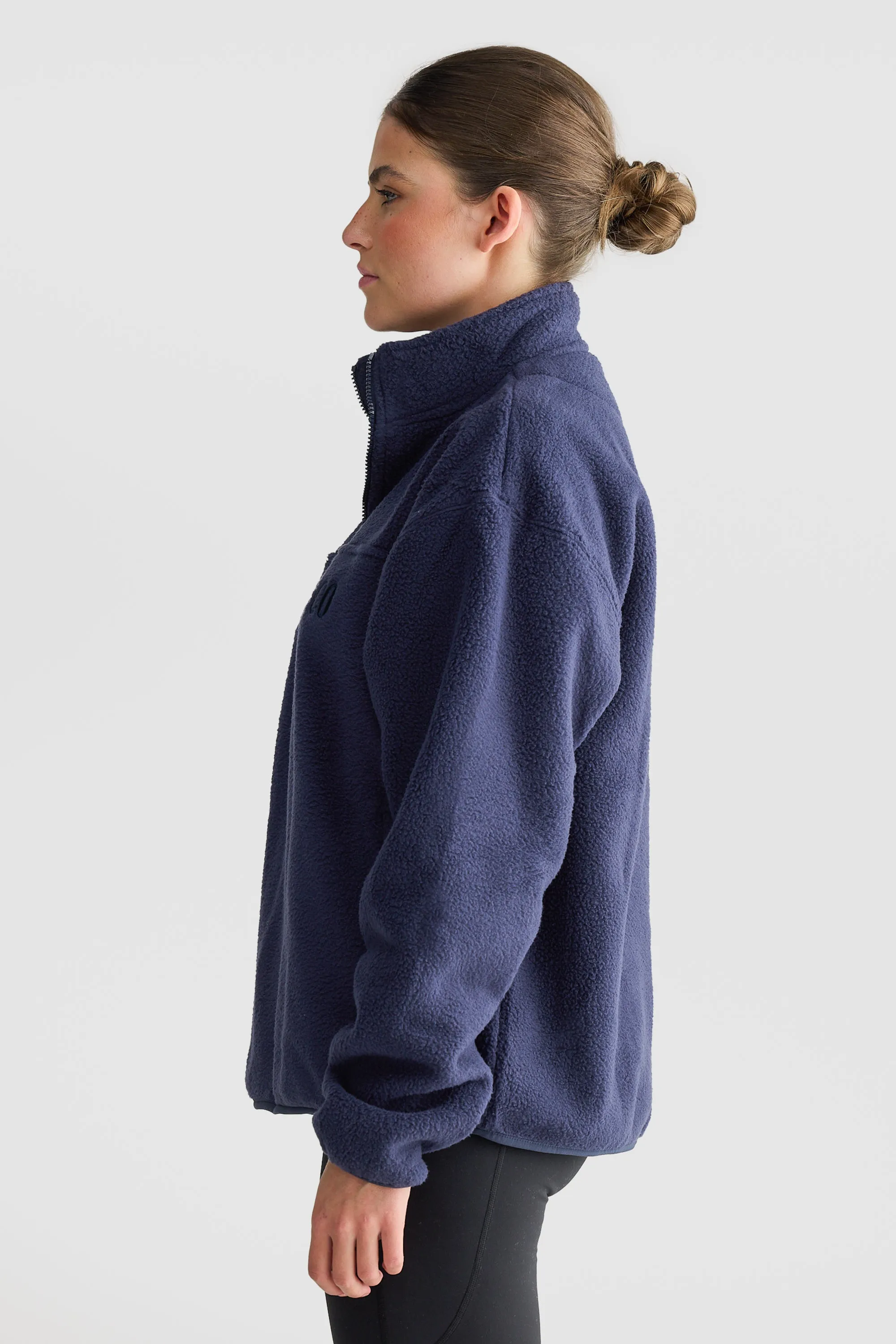 Unisex Sherpa Fleece Logo Quarter Zip Navy