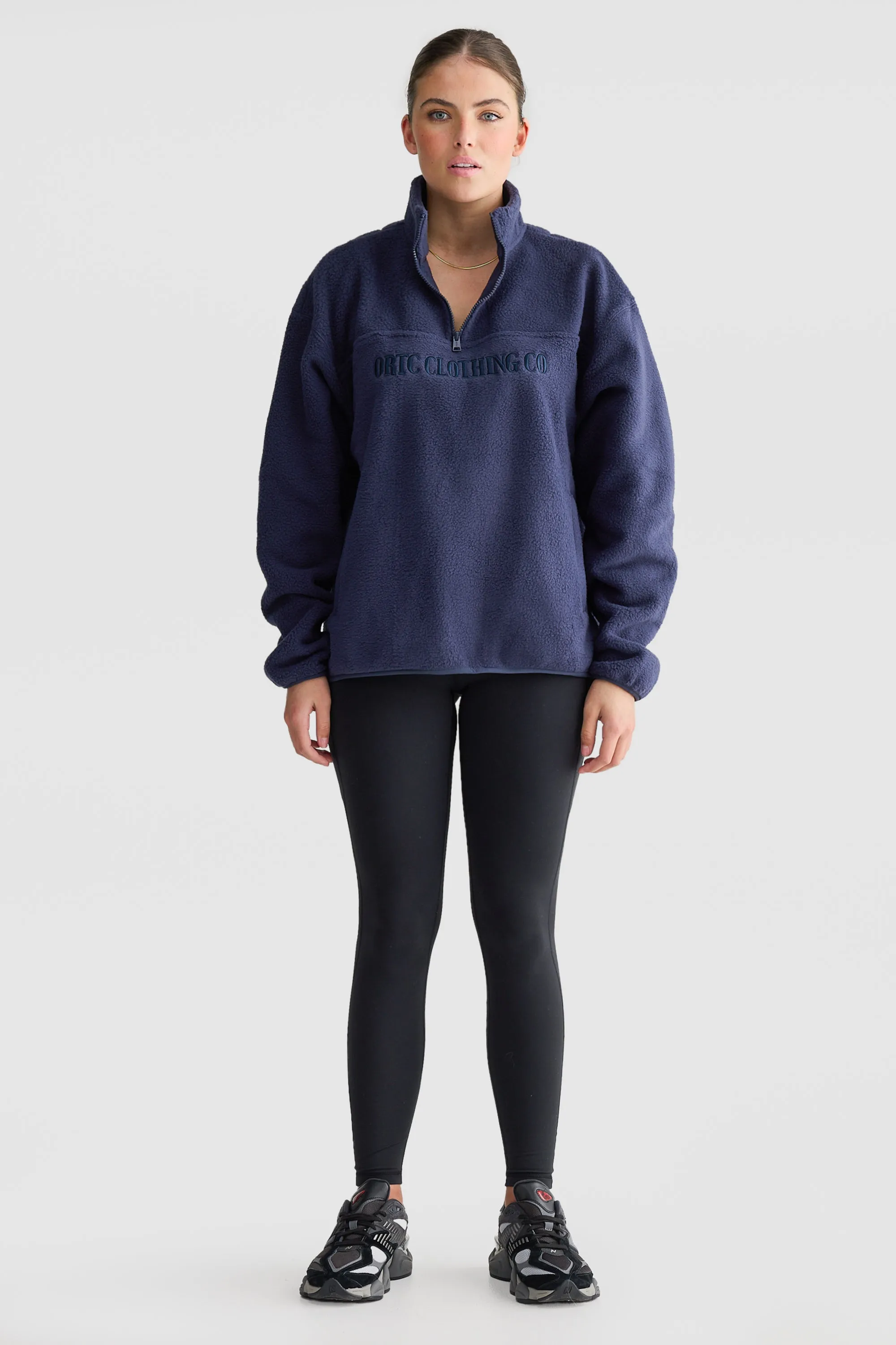 Unisex Sherpa Fleece Logo Quarter Zip Navy