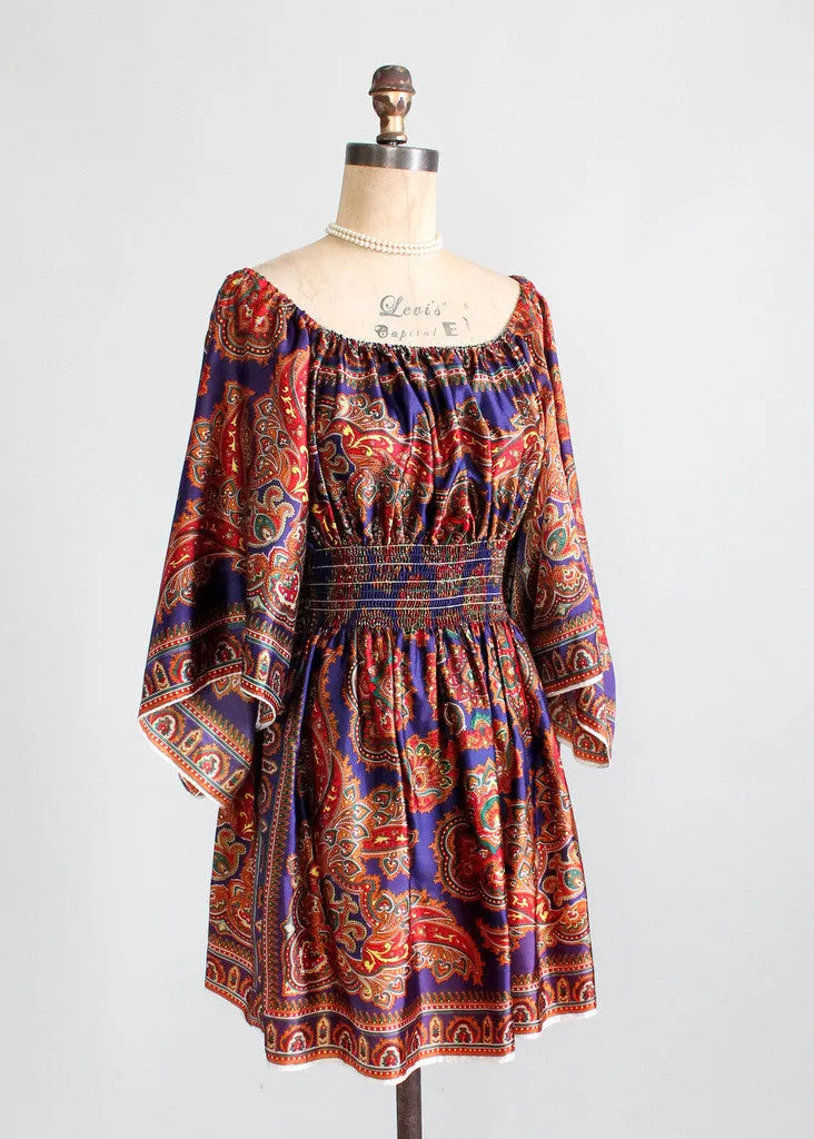 Vintage 1970s David Edden Butterfly Sleeve Mini Dress