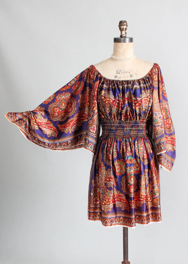 Vintage 1970s David Edden Butterfly Sleeve Mini Dress