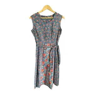 Vintage Cotton Blue And Pink Floral Sleeveless Dress UK Size 10