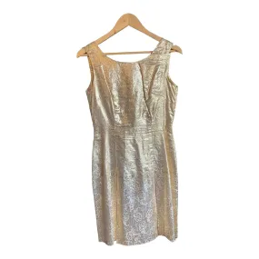 Vintage Gold Sleeveless Cocktail Dress With Matching Fringed Scarf UK Size 10