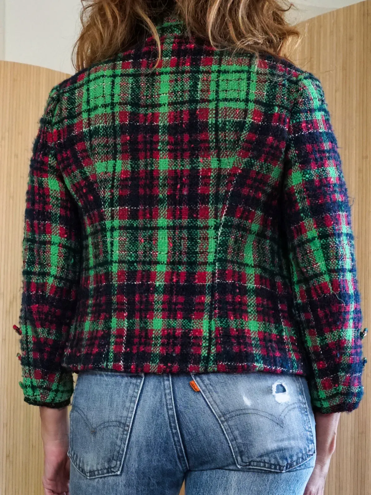 Vintage Green Plaid Boucle Blazer