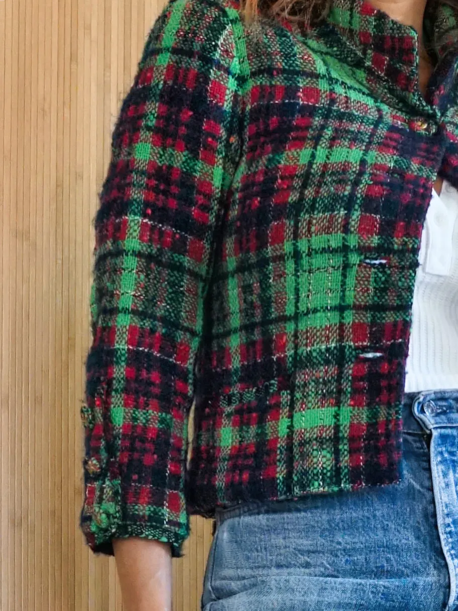 Vintage Green Plaid Boucle Blazer