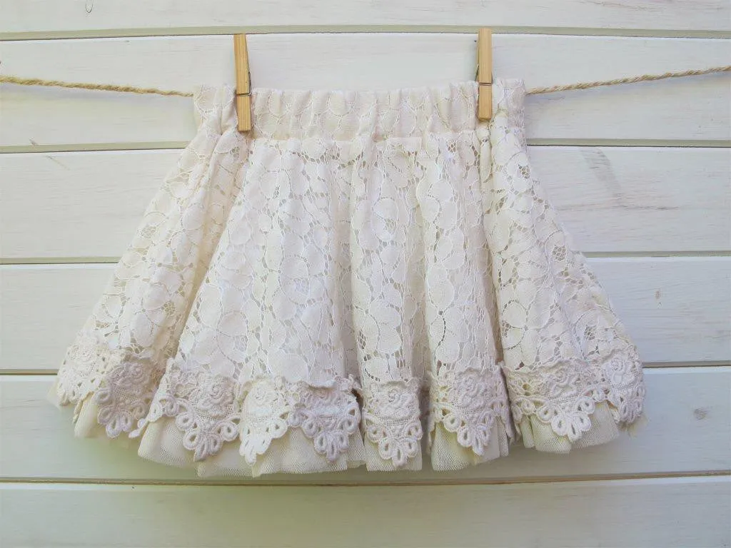 Vintage ivory lace and crochet skirt