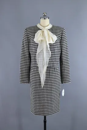 Vintage Valentino Miss V Suit / Gingham Wool with Silk Blouse & Scarf