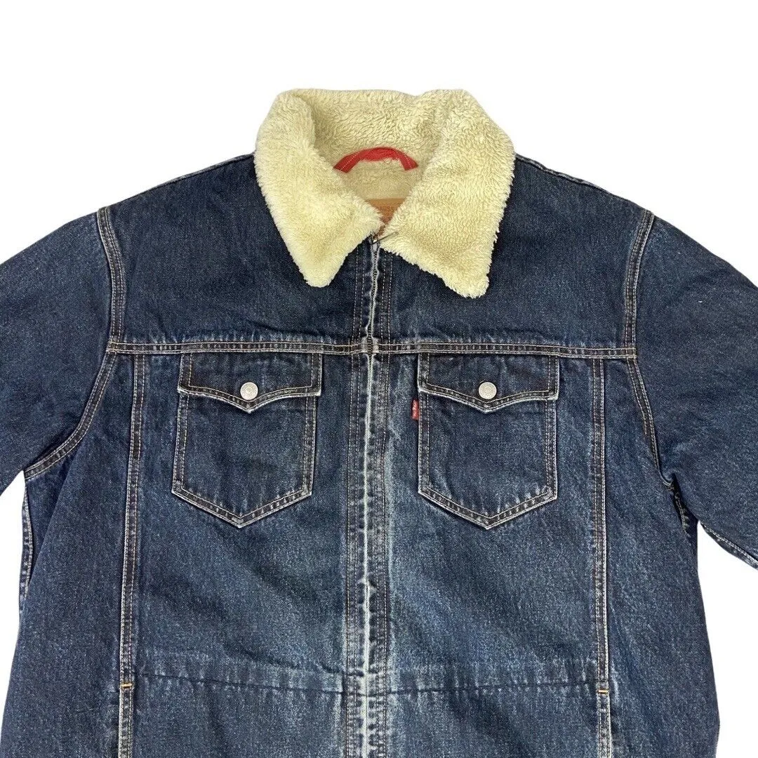 VTG LEVIS SHERPA LINED DENIM TRUCKER CHORE JACKET COAT ROCKABILLY 44”