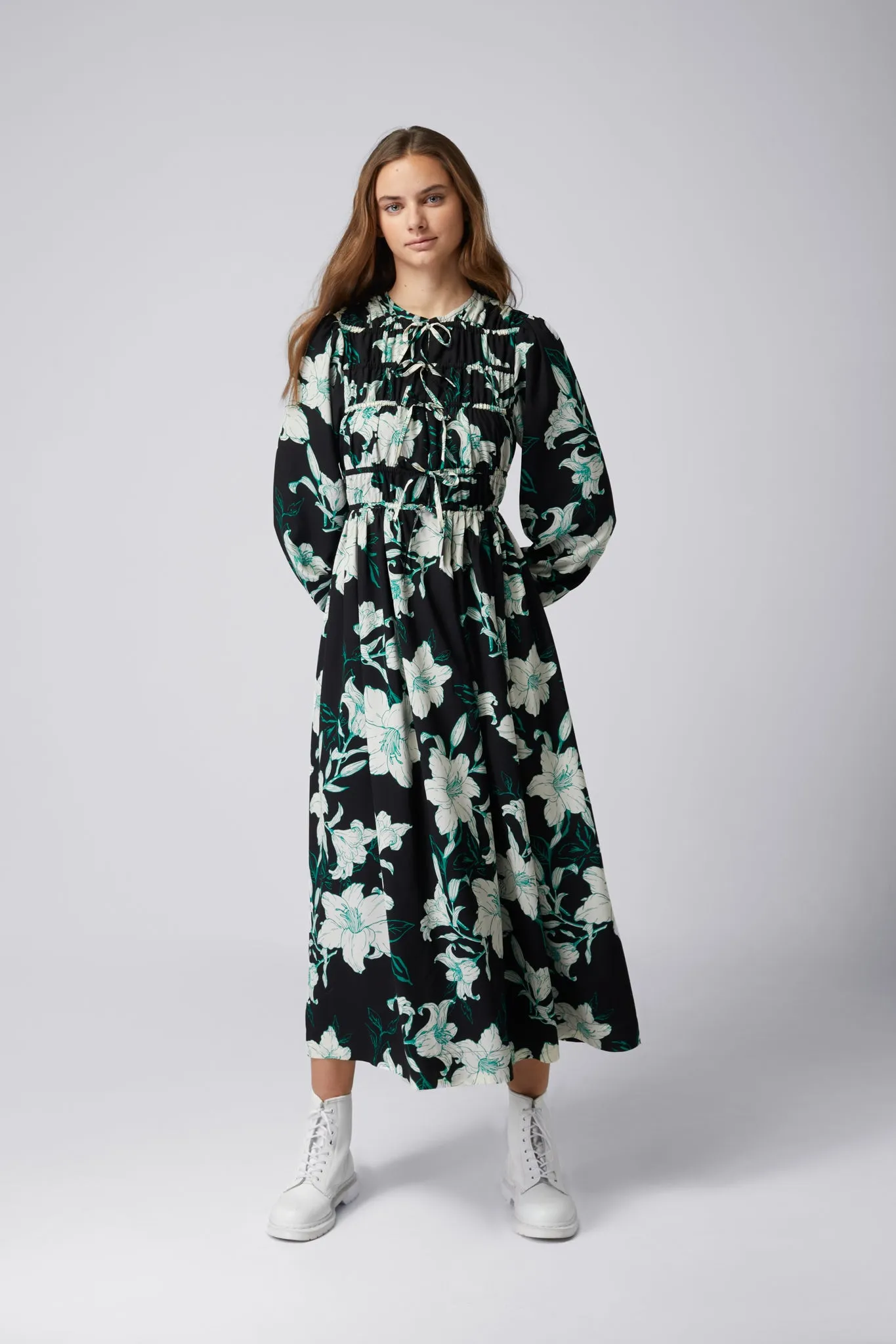 White and Green Floral Vera Dress