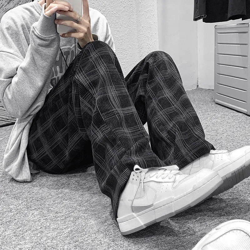 Wiaofellas Autumn Winter Corduroy Pants Men Casual Plaid Straight Pant Male Hip Hop Male Loose Trousers for Man