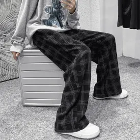 Wiaofellas Autumn Winter Corduroy Pants Men Casual Plaid Straight Pant Male Hip Hop Male Loose Trousers for Man