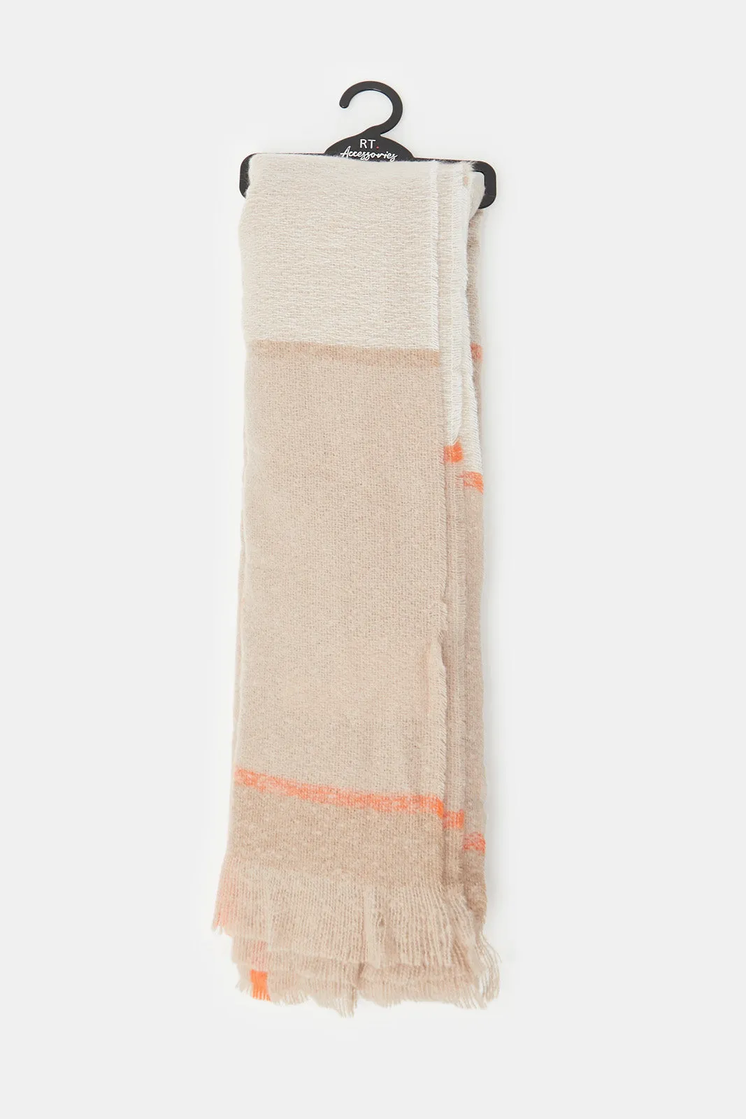 Women Beige Embellished Knitted Scarf