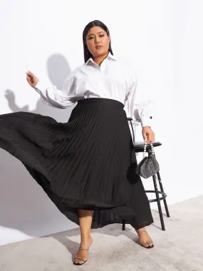 Women Black Accordion Pleated Skirt