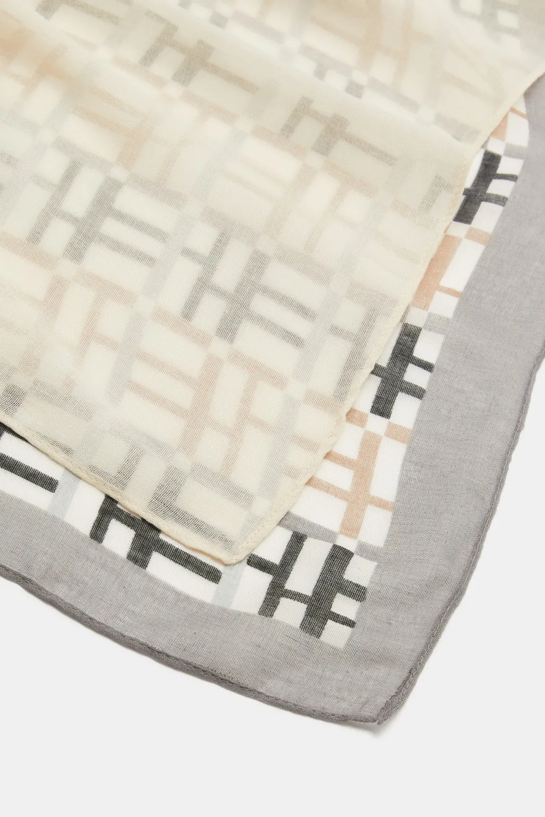 Women Grey And Beige Checkered Scarf Set (2 Piece)