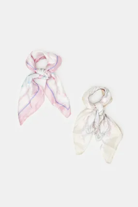 Women Purple And White Printed Scarf Set (Pack of 2)