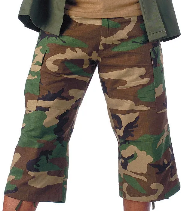 Woodland Camouflage - Military BDU Capri Pants - Cotton Ripstop