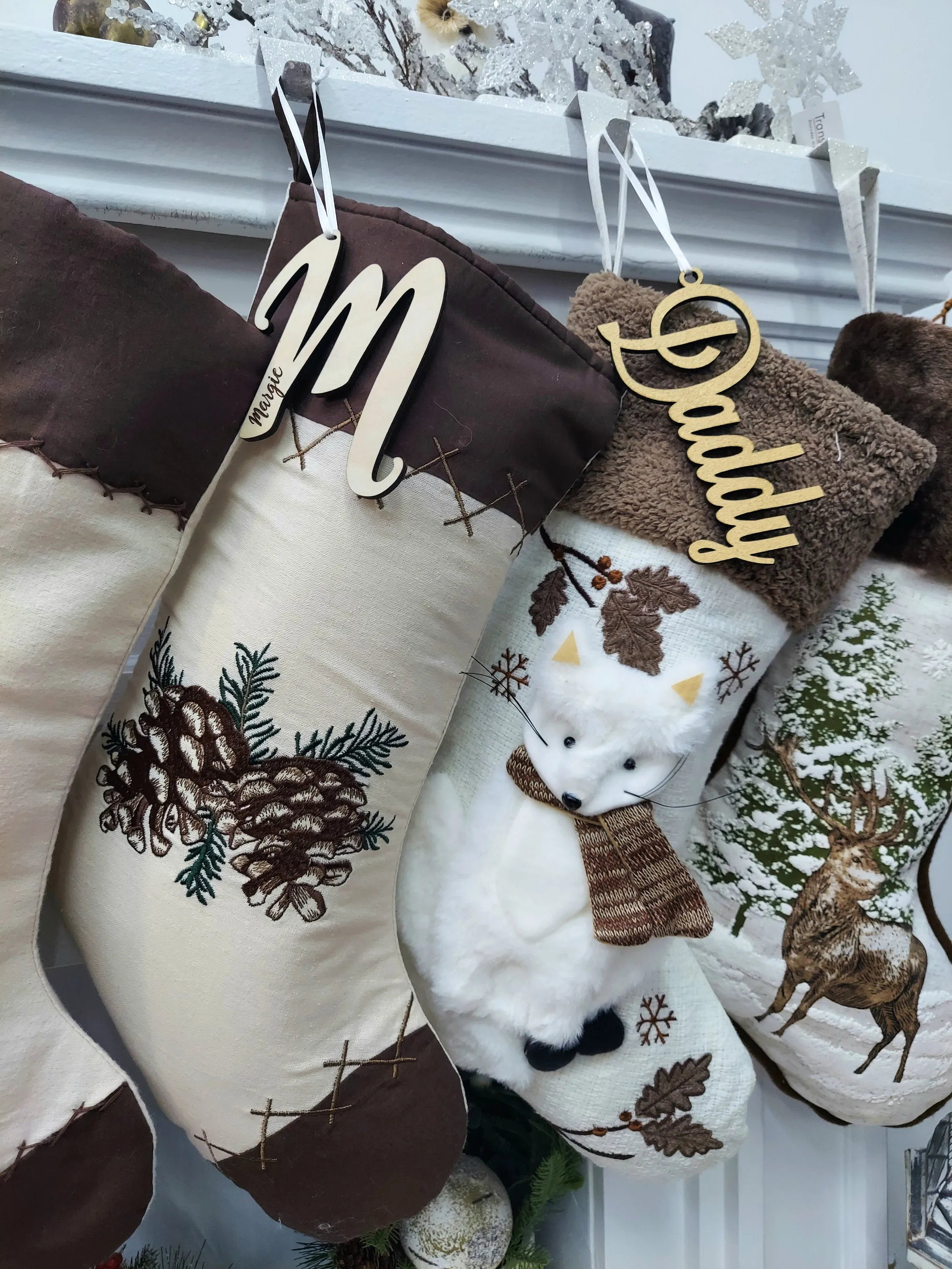 Woodland Lodge Deer Squirrel Fox Sherpa Christmas Stocking - White Brown Personalized Stockings Christmas Kids Children & Family 2024