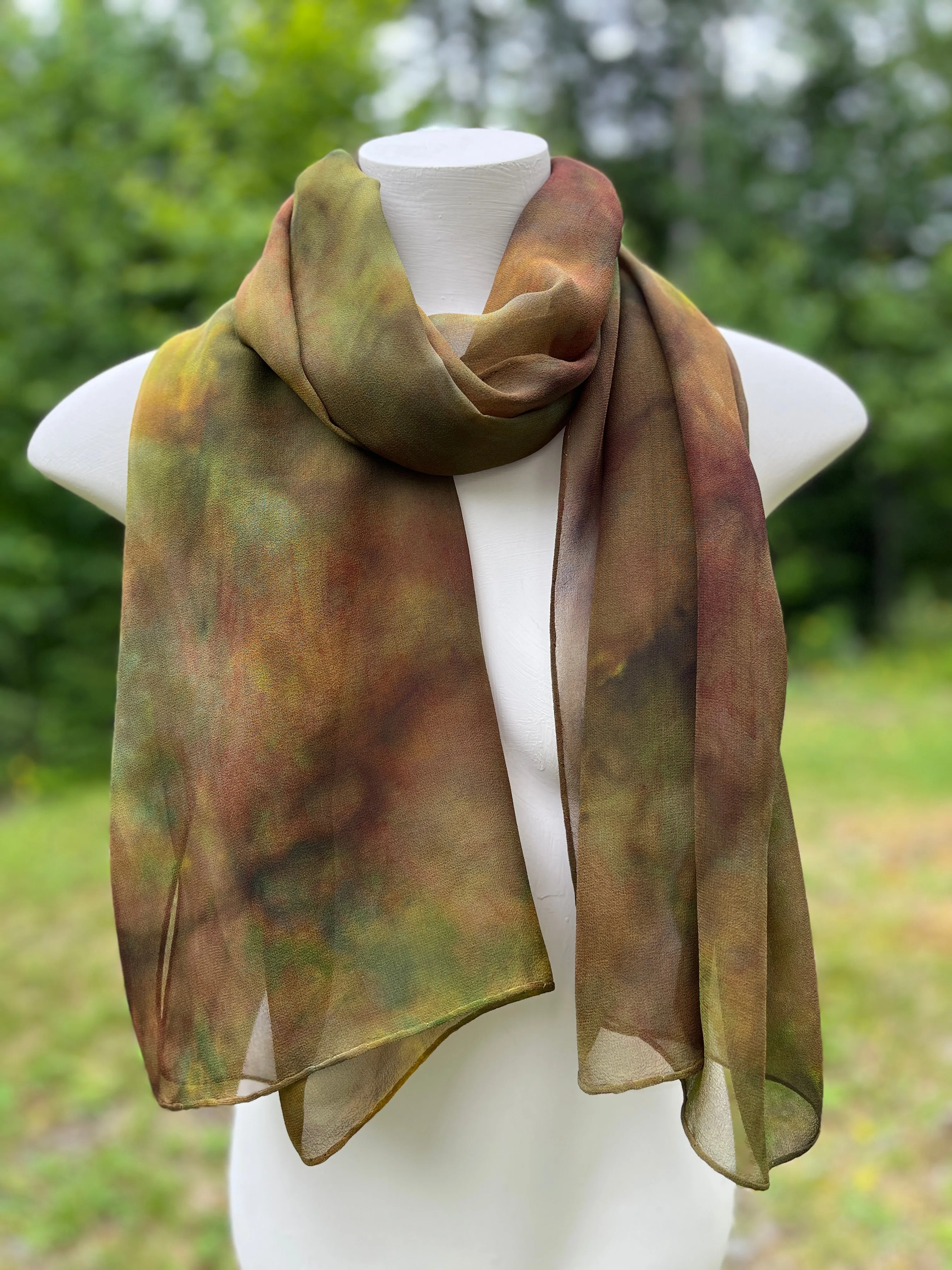 “Woodlands" - Hand-dyed Silk Scarf - $95