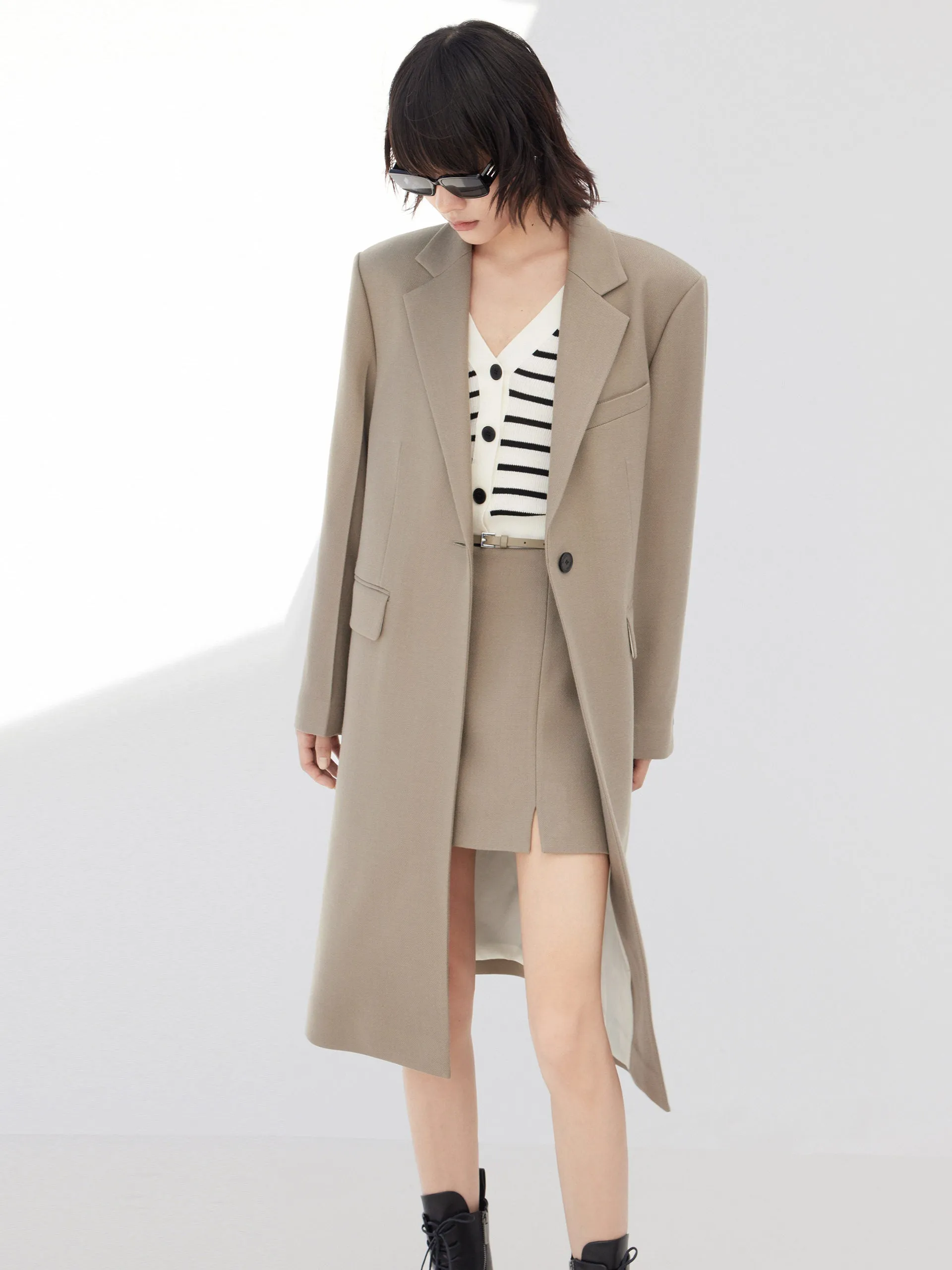 Wool Blend Blazer Coat