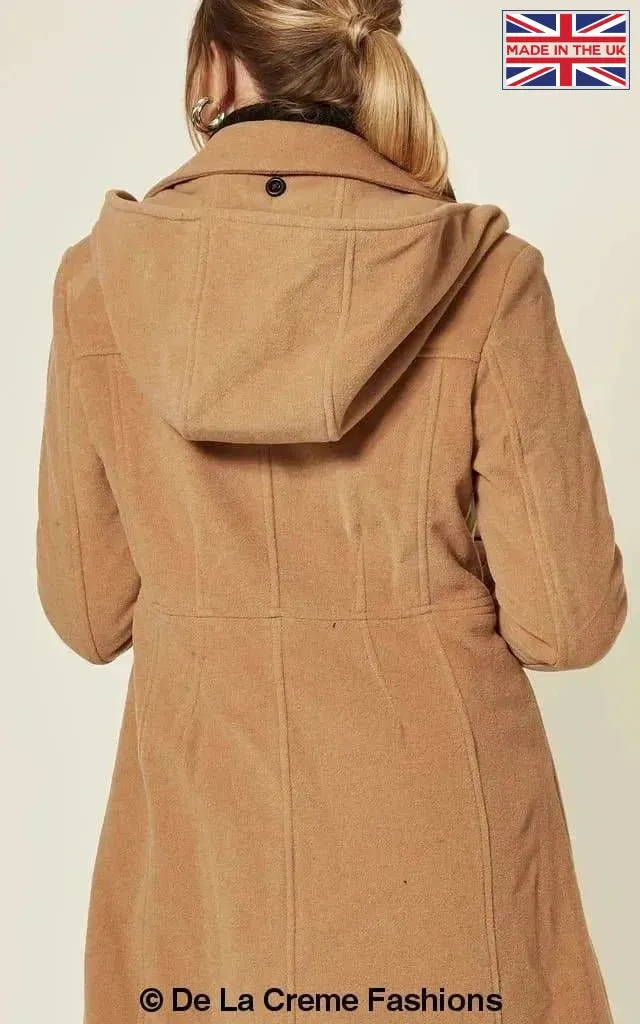 Wool Blend Hooded Mid Length Coat (1704)