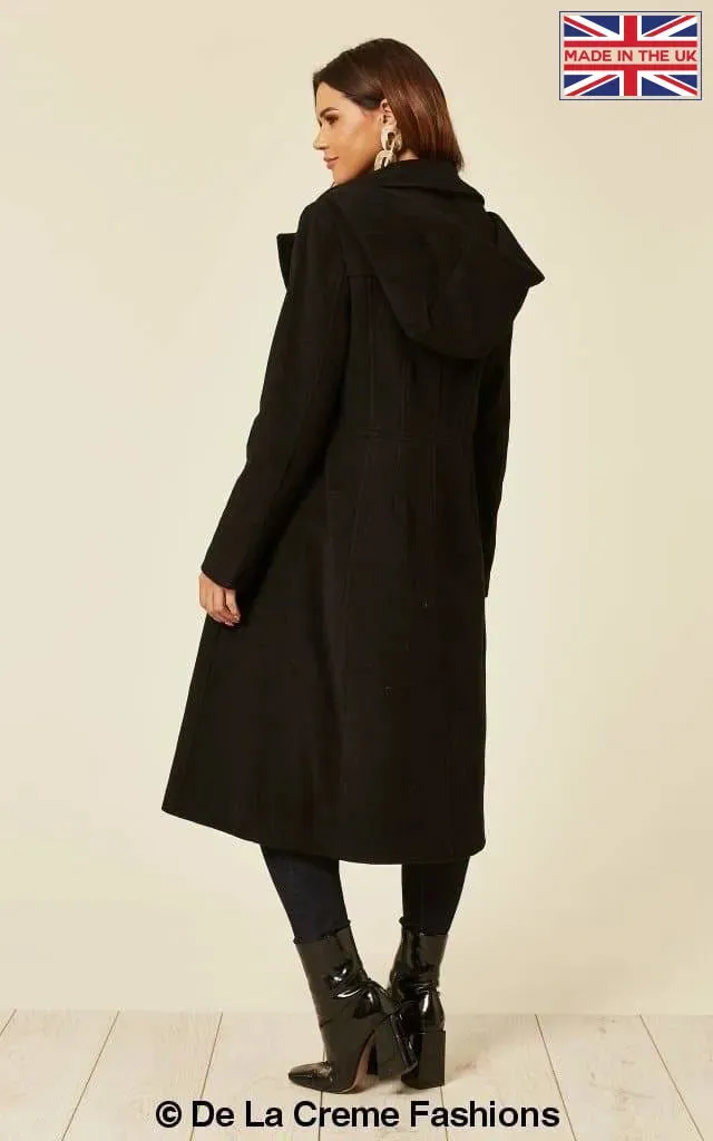 Wool Blend Hooded Mid Length Coat (1704)