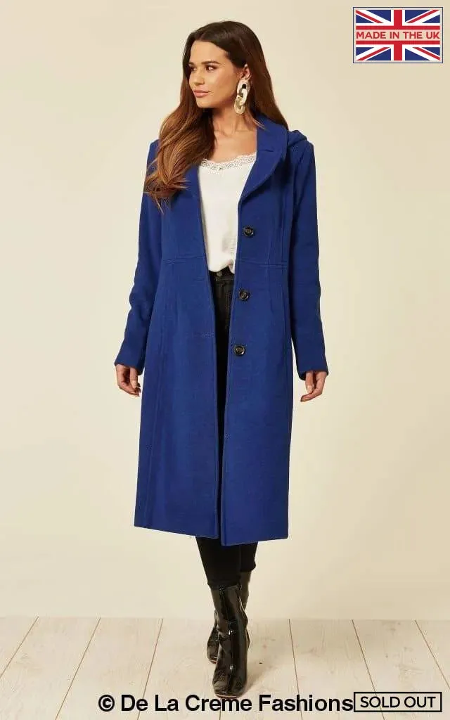 Wool Blend Hooded Mid Length Coat (1704)