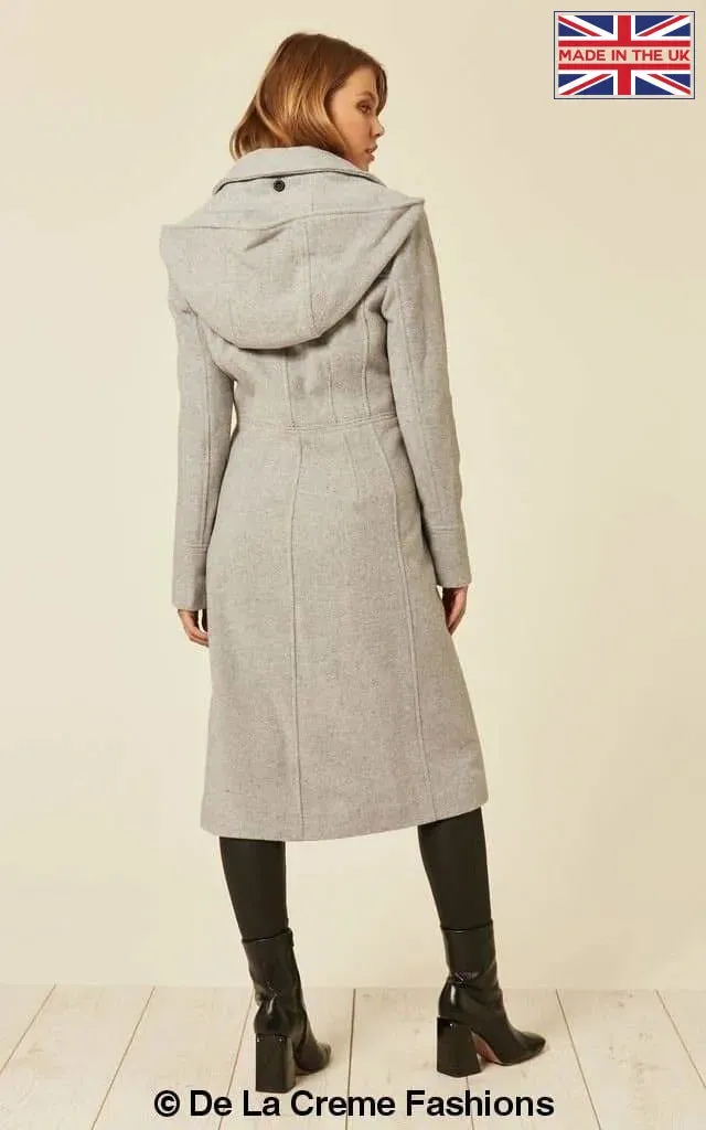 Wool Blend Hooded Mid Length Coat (1704)