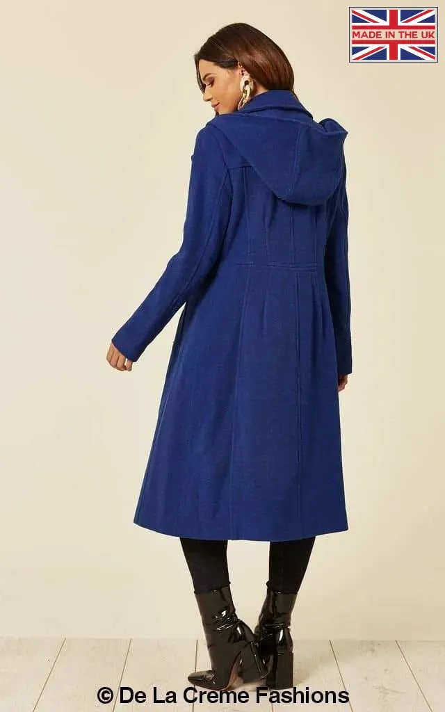 Wool Blend Hooded Mid Length Coat (1704)